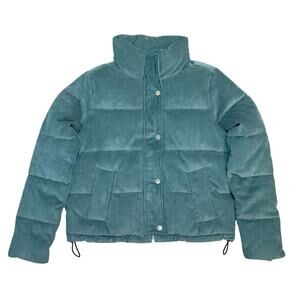 Hollister Green Quilted Corduroy Crop Boxy Puffer Jacket Women's Medium